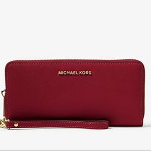 Michael Kors Maroon Leather Continental Wristlet